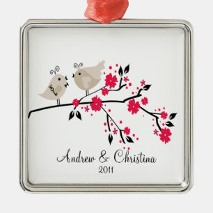 Love Birds Couple Cute 1st Christmas Ornament