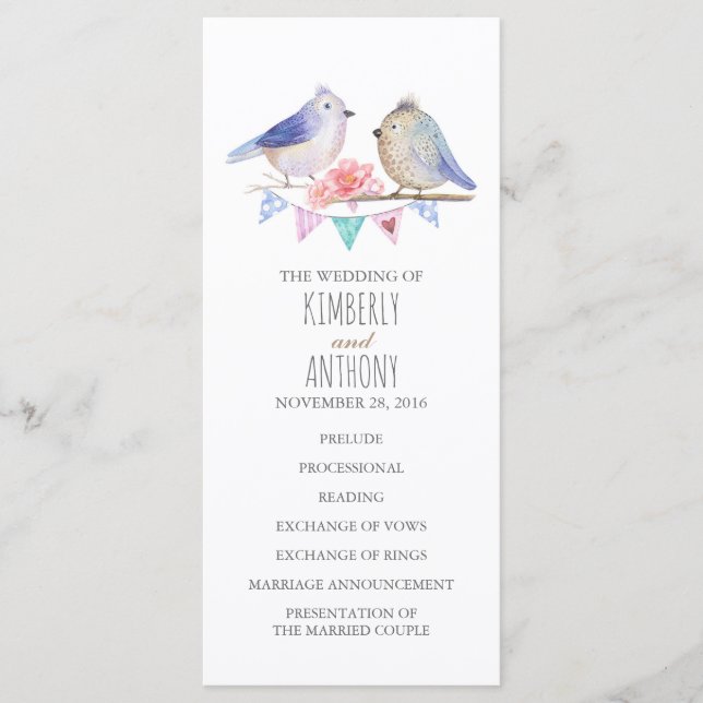 love birds couple wedding programs (Front)