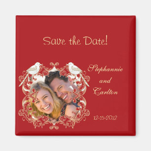 Love Birds Crimson/Creme Announcement Magnet