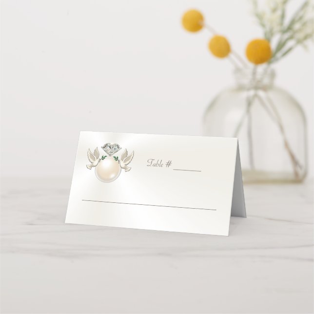 Love Birds Diamonds and Pearls Wedding Place Cards (Front)
