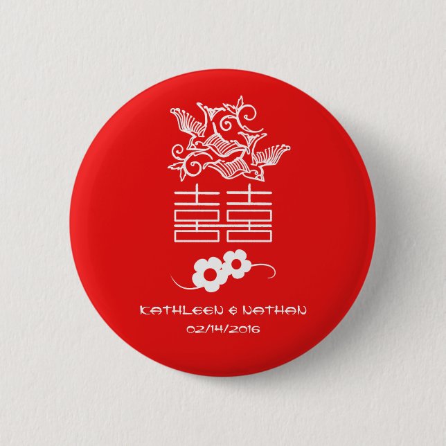 Love Birds - Double Happiness - Wedding Favours 2 Inch Round Button (Front)