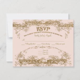Love Birds Etching Glamourous Vintage Wedding Blus RSVP Card
