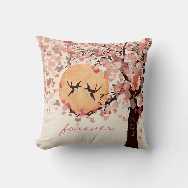 Love Birds - Fall Wedding Anniversary Pillow (Front)