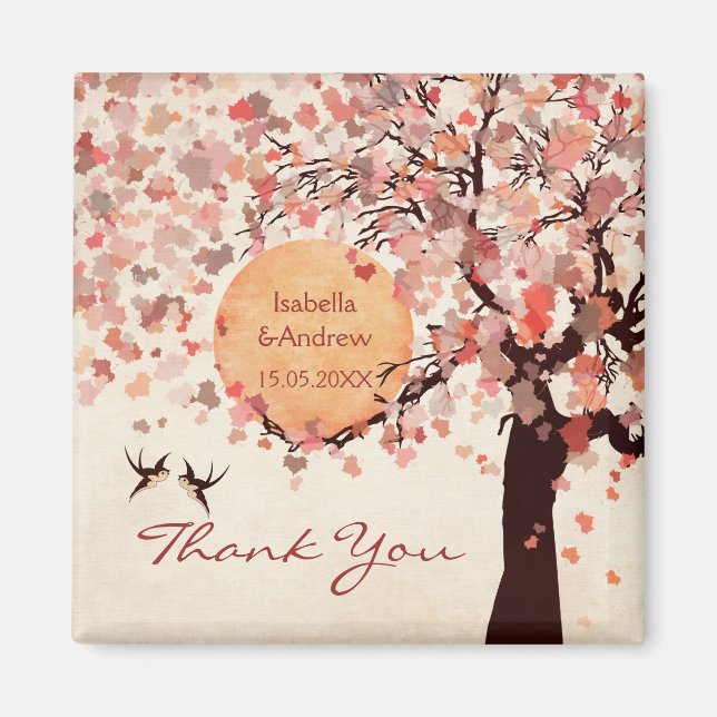 Love Birds - Fall Wedding  Thank You Favour Magnet (Front)
