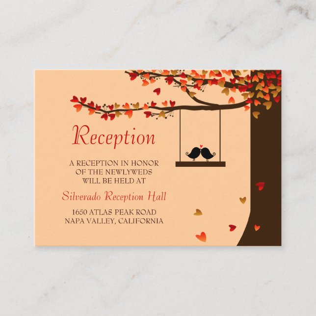 Love Birds Falling Hearts Mini Reception 100pk Enclosure Card (Front)