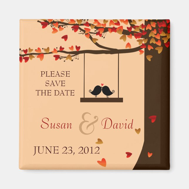 Love Birds Falling Hearts Oak Tree Favour Magnet (Front)