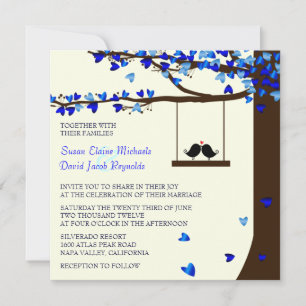 Love Birds Falling Hearts Oak Tree Invitation