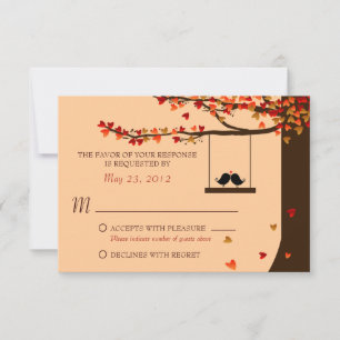 Love Birds Falling Hearts Oak Tree RSVP Card