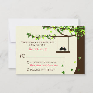 Love Birds Falling Hearts Oak Tree RSVP Card