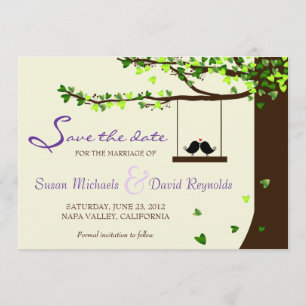 Love Birds Falling Hearts Oak Tree Save the Date
