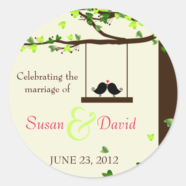 Love Birds Falling Hearts Oak Tree Seal Sticker (Front)