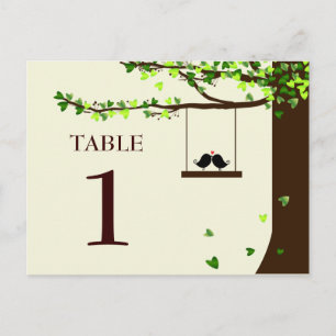 Love Birds Falling Hearts Oak Tree Table Number Postcard