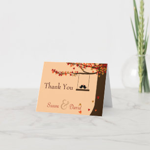 Love Birds Falling Hearts Oak Tree Thank You Note