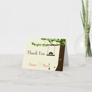 Love Birds Falling Hearts Oak Tree Thank You Note Card