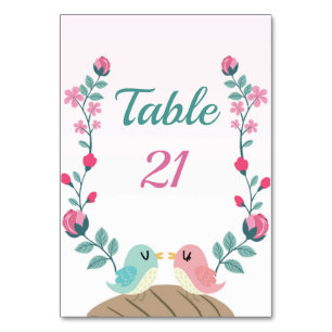 love birds floral table number card
