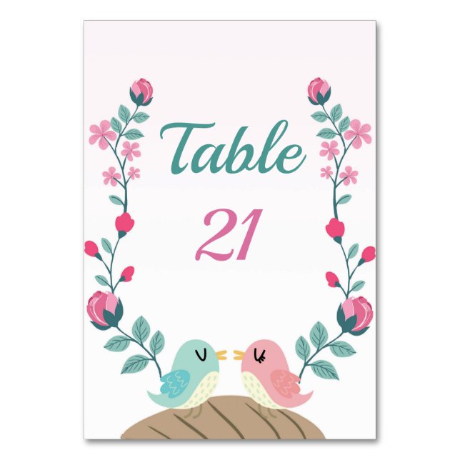 love birds floral table number card (Front)