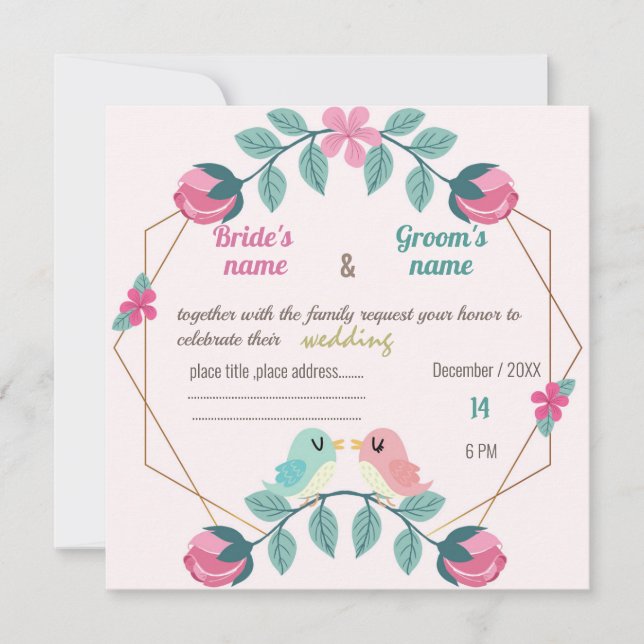 love birds  floral wedding invitation card (Front)