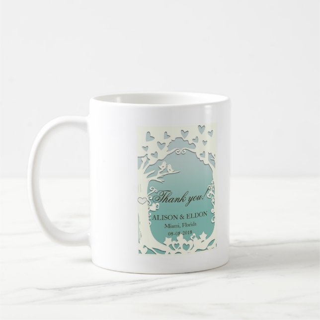 Love Birds Forever on Pastel Ocean Blue Coffee Mug (Left)