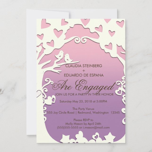 Love Birds Forever on Pastel Purple Invitation (Front)