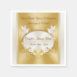 Love Birds Gold Wedding Napkins Personalized