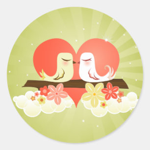 Love Birds - Green Classic Round Sticker