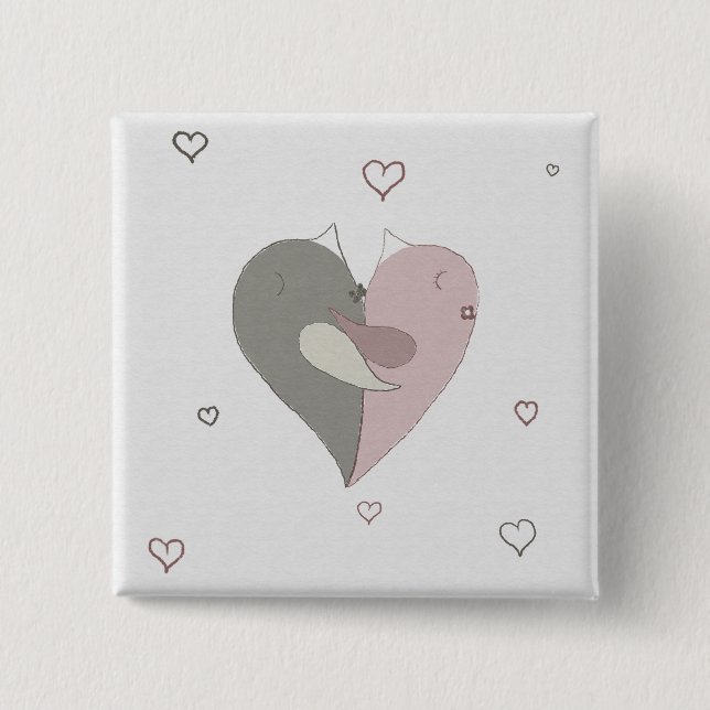 Love Birds Heart 2 Inch Square Button (Front)