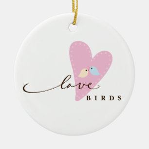 Love Birds & Heart Ceramic Ornament