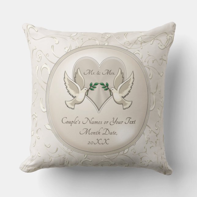 Love Birds Heart Personalized Mr and Mrs Pillows (Front)