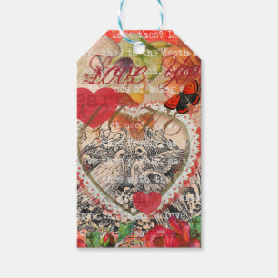 Love Birds Heart Red Art Collage Gift Tags