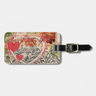 Love Birds Heart Red Art Collage Luggage Tag