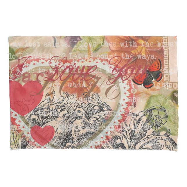 Love Birds Heart Red Art Collage Pillowcase (Front)