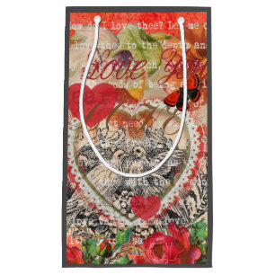 Love Birds Heart Red Art Collage Small Gift Bag