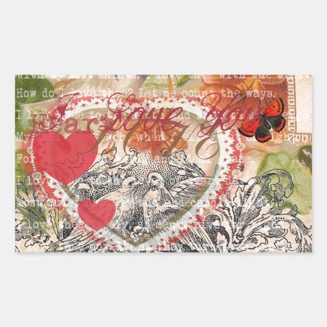 Love Birds Heart Red Art Collage Sticker (Front)