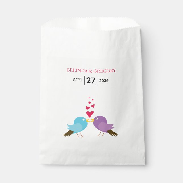 Love Birds & Hearts Wedding Favour Bag (Front)