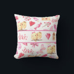 Love Birds Hearts Wedding Keepsake Pink Names Throw Pillow<br><div class="desc">Sweet pattern on the front of the pillow with love birds,  hearts and other cute things.  Turn this pillow over and there are  “Love” birds along with bride and groom names and wedding date.  What a special wedding keepsake.  I love this!</div>