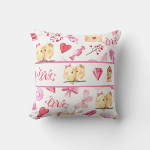 Love Birds Hearts Wedding Keepsake Pink Names Throw Pillow