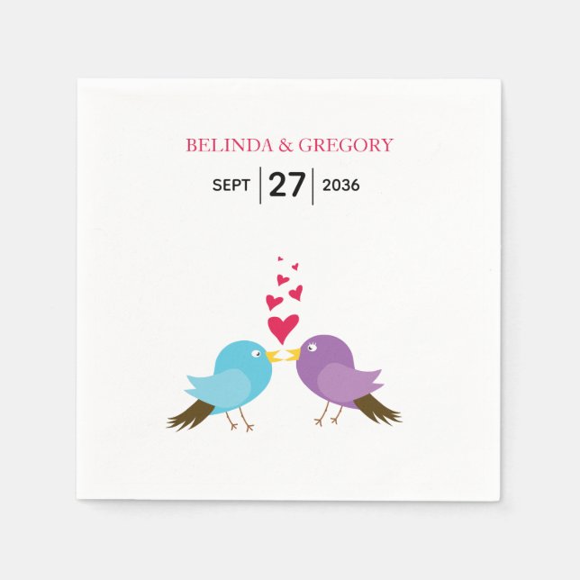 Love Birds & Hearts Wedding Napkin (Front)