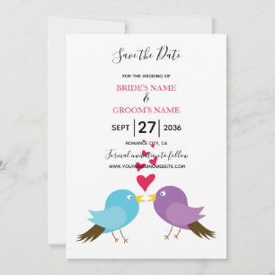 Love Birds & Hearts Wedding Save The Date