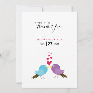 Love Birds & Hearts Wedding Thank You Card