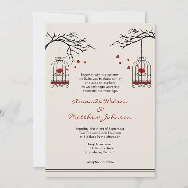 Love Birds in Birdcages Wedding Invitations (Front)