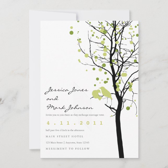 Love Birds in Polka Dot Tree Invitation (Front)