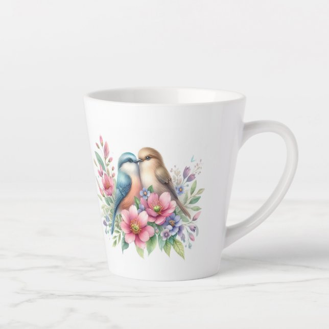 Love birds in spring flowers latte mug (Right)