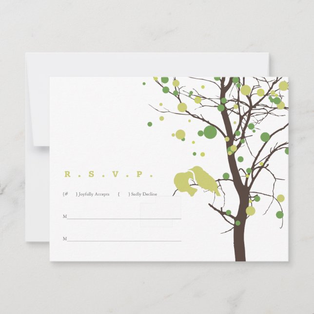 Love Birds in Tree RSVP - Green and Brown (Front)