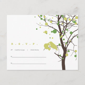 Love Birds in Tree RSVP - Green and Brown Card