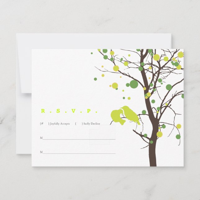 Love Birds in Tree RSVP - Green Polka Dots (Front)