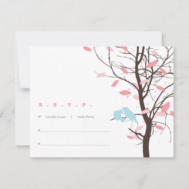 Love Birds in Tree RSVP - Pink and Blue (Front)