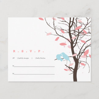 Love Birds in Tree RSVP - Pink and Blue Card