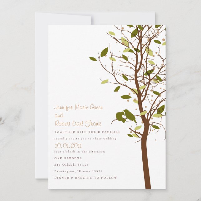 Love Birds in Tree - Rustic Green Invitation (Front)