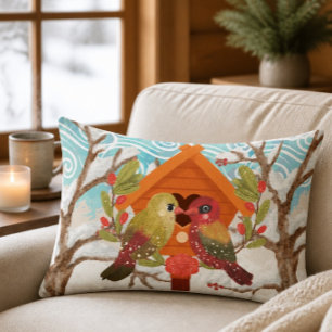 Love Birds in Winter Lumbar Pillow