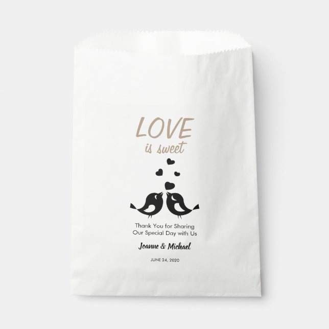 Love birds Love is Sweet Thank You wedding Favour Bag (Front)